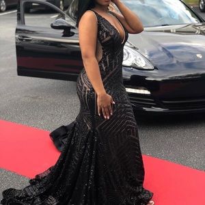 Jovani Sequin Embellished V Neck Fitted Dress